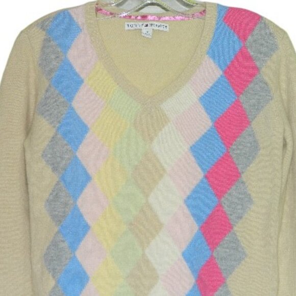 2 for/ $40 Tommy Hilfiger Cream & Multi-Colored Wool Blend Argyle Sweater Size M - Picture 2 of 9
